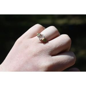 Raw Peridot and Lake County diamond engagement ring size 3 4 5 6 7 8 9 1…